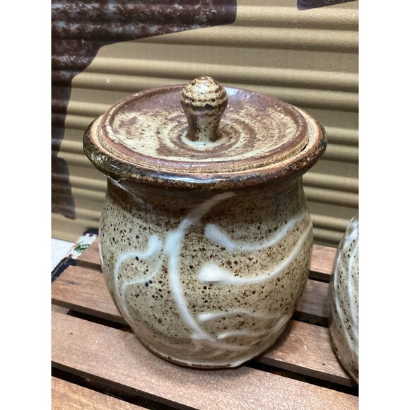 Art Pottery Creamer & Sugar Stoneware Brown Earth Tones White Drip Glaze Accent - Picture 3 of 15